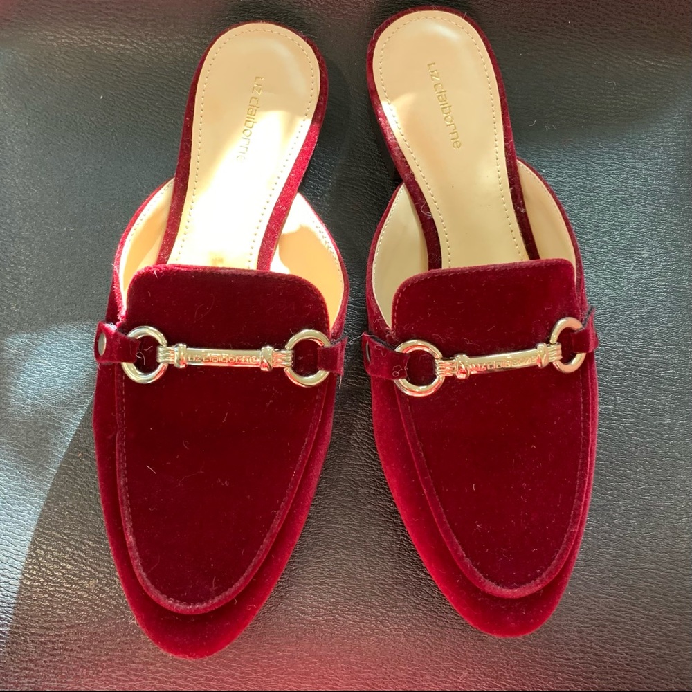 Brand new dark red velvet mules
